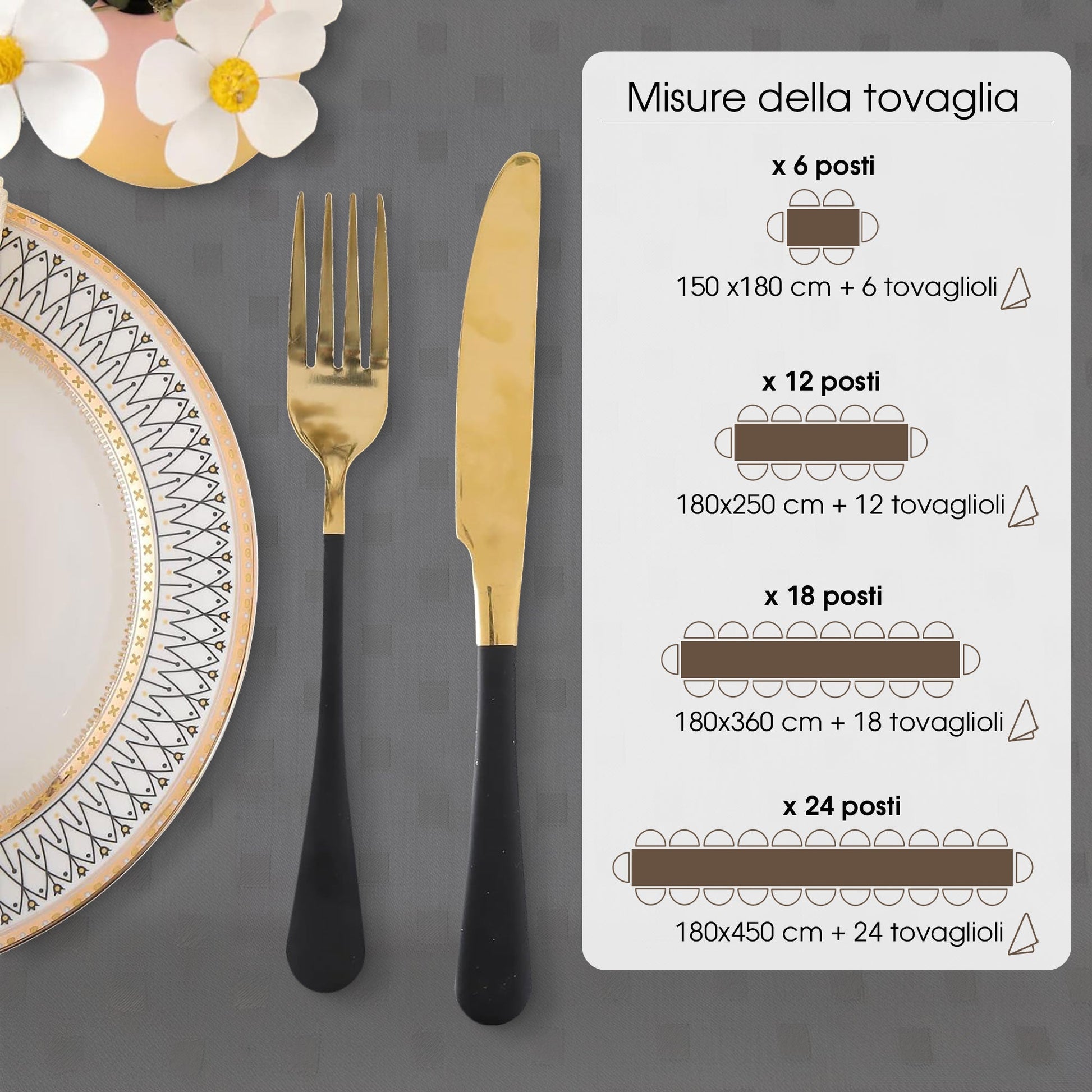 Tovaglia Servizio da Tavola + Tovaglioli 24 Posti Damina in Cotone 0544