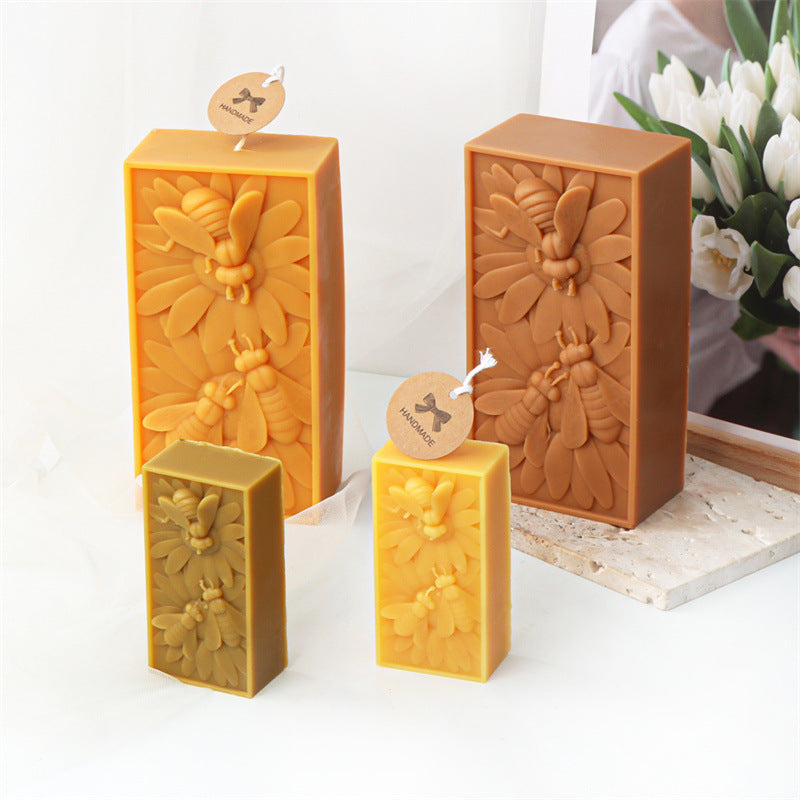 Silikon-Kerzenform, 3 Bienen, Bienenwachsblock