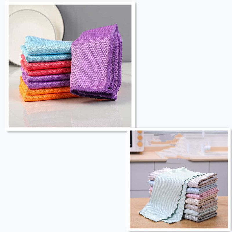 Towel Fish Scale Rag Absorbent Seamless Glass Cleaning