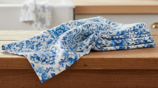 Set 3 Strofinacci in Cotone Drill „Mediterraneo“ | Fantasia Blue e Bianco