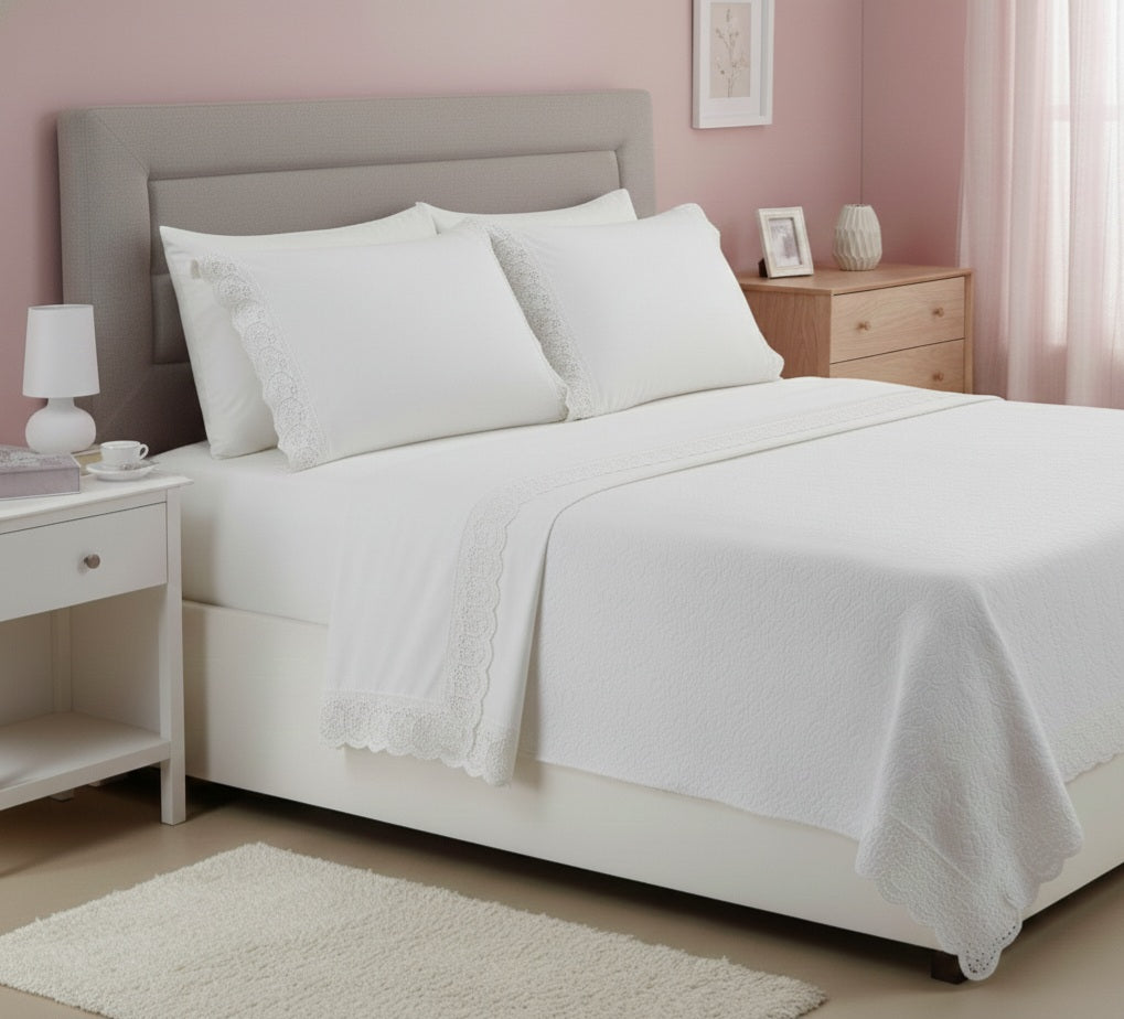 Komplette letto eheliche Linie Roma mit Pizzo San Gallo | Hergestellt in Italien