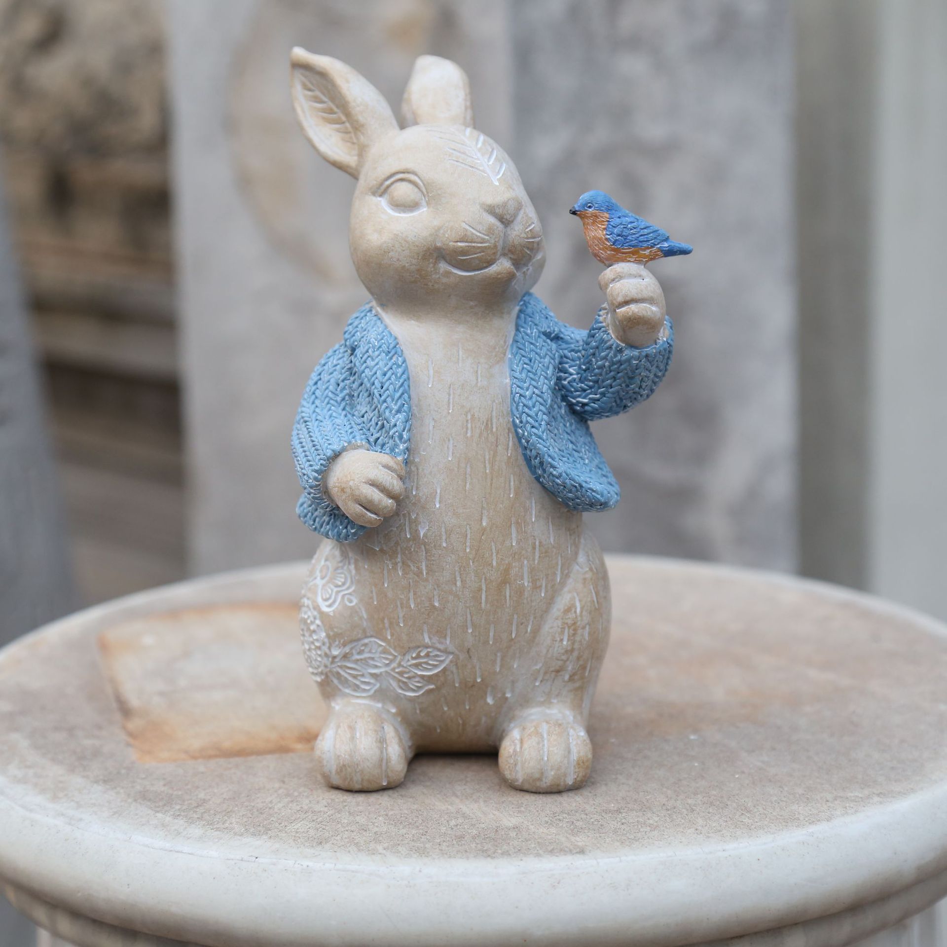 Home Resin Woodcut Concave Carved Pattern Effect Easter Rabbit.
