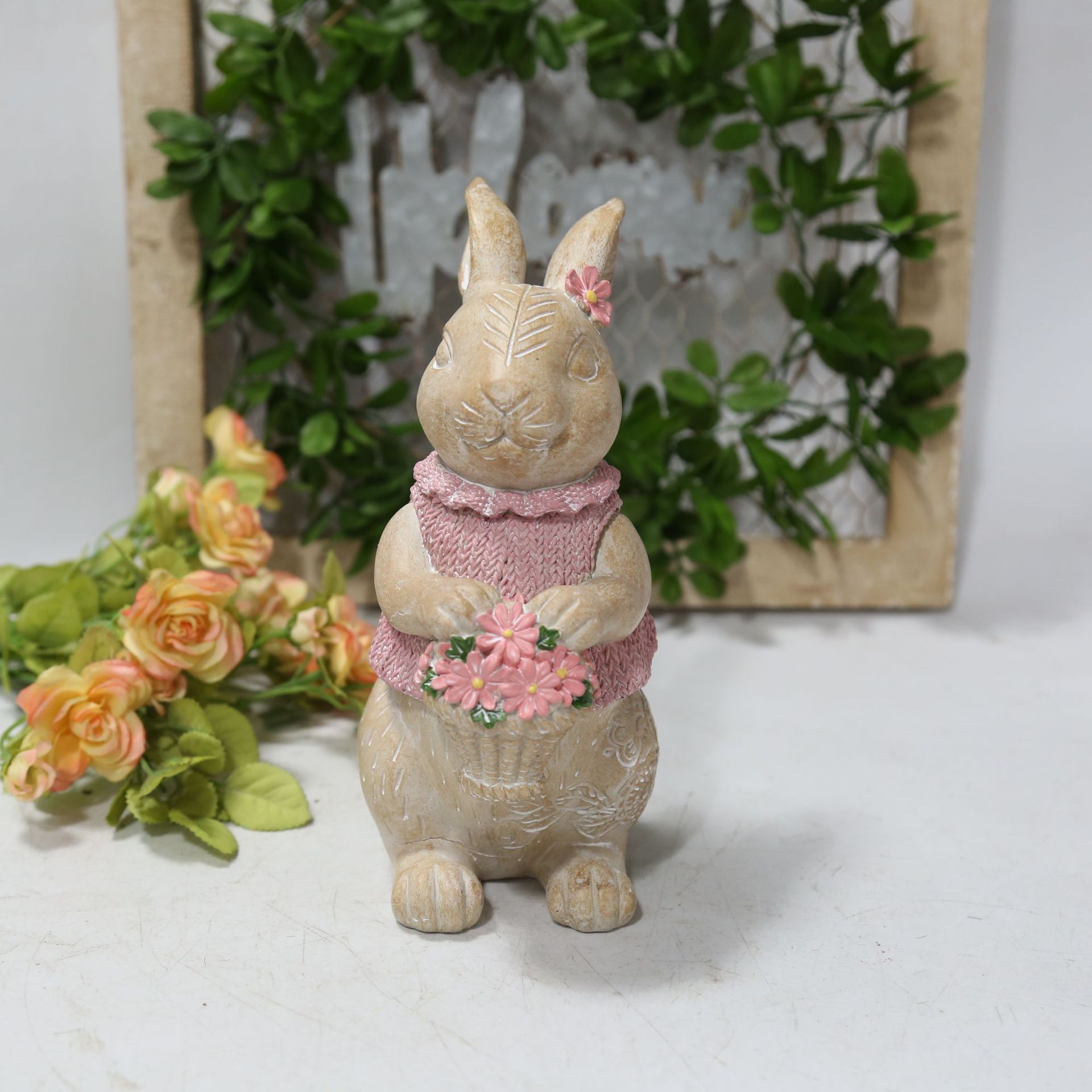 Home Resin Woodcut Concave Carved Pattern Effect Easter Rabbit.