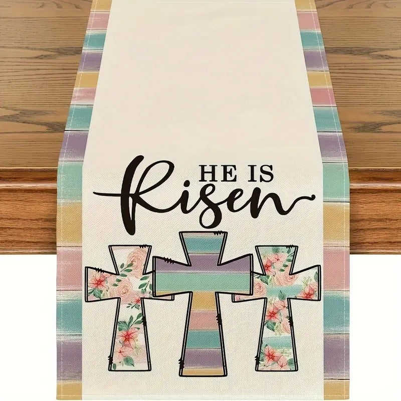 Easter Table Runner Rabbit Egg Decoration Linen Cloth