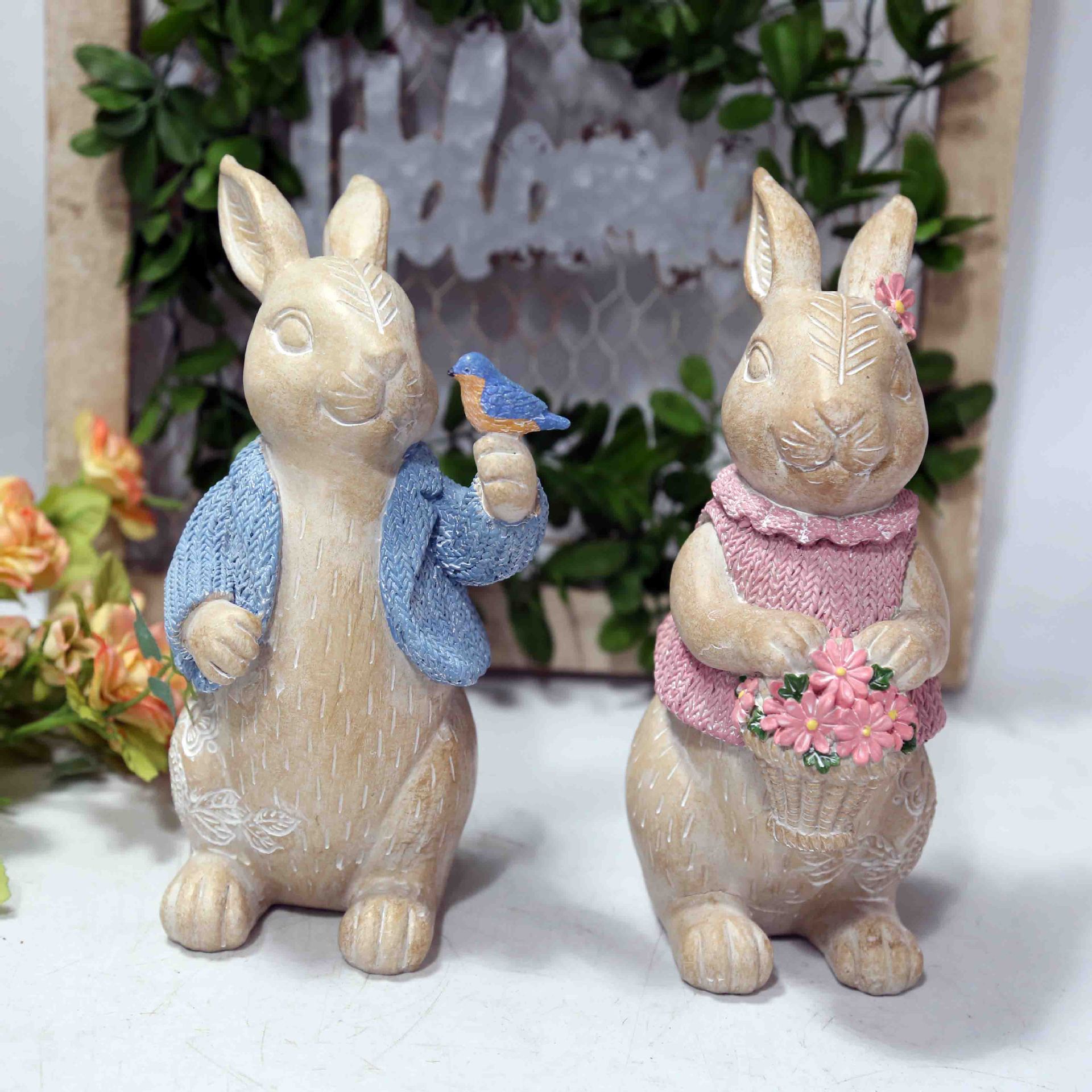 Home Resin Woodcut Concave Carved Pattern Effect Easter Rabbit.