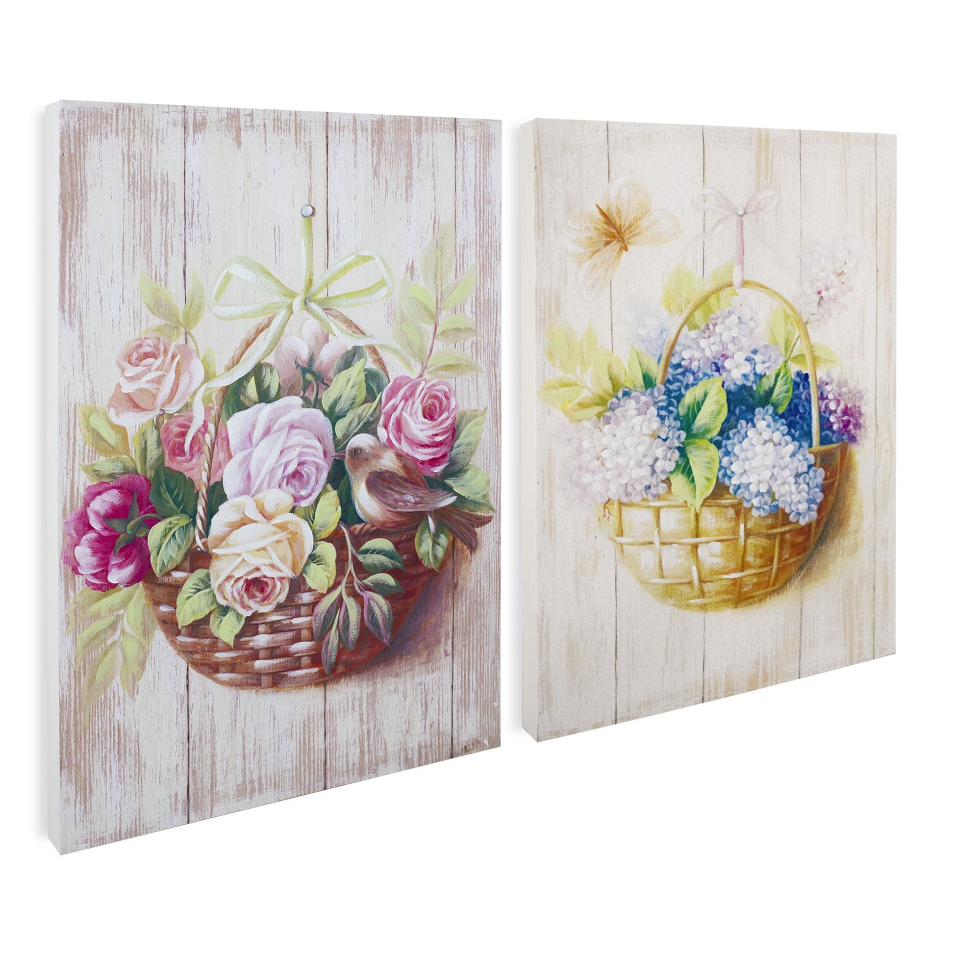 Quadri su legno decorativi Shabby Chic Nuvole di Stoffa cesti di fiori 6718