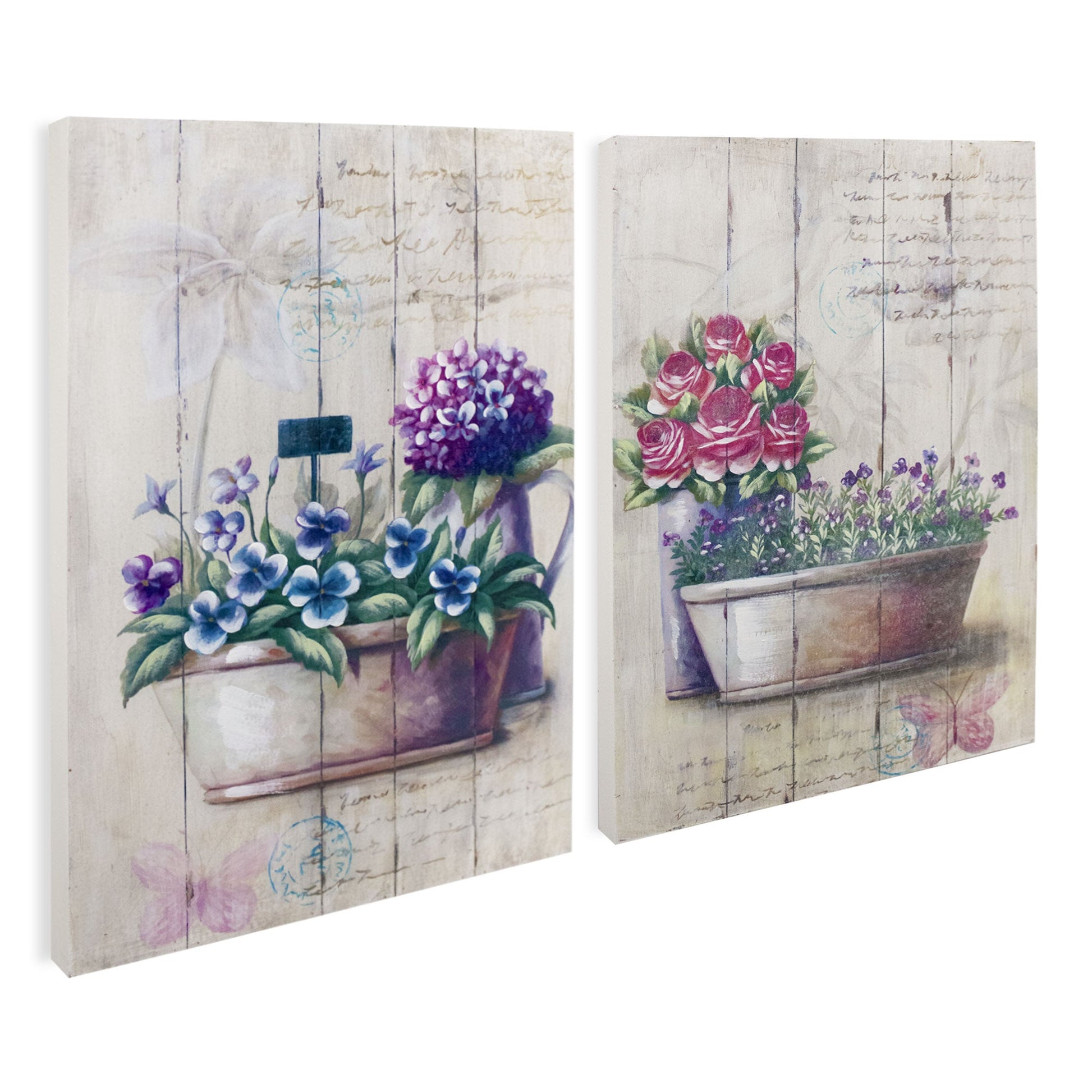 Quadri su legno decorativi Shabby Chic Nuvole di Stoffa cesti di fiori 6723