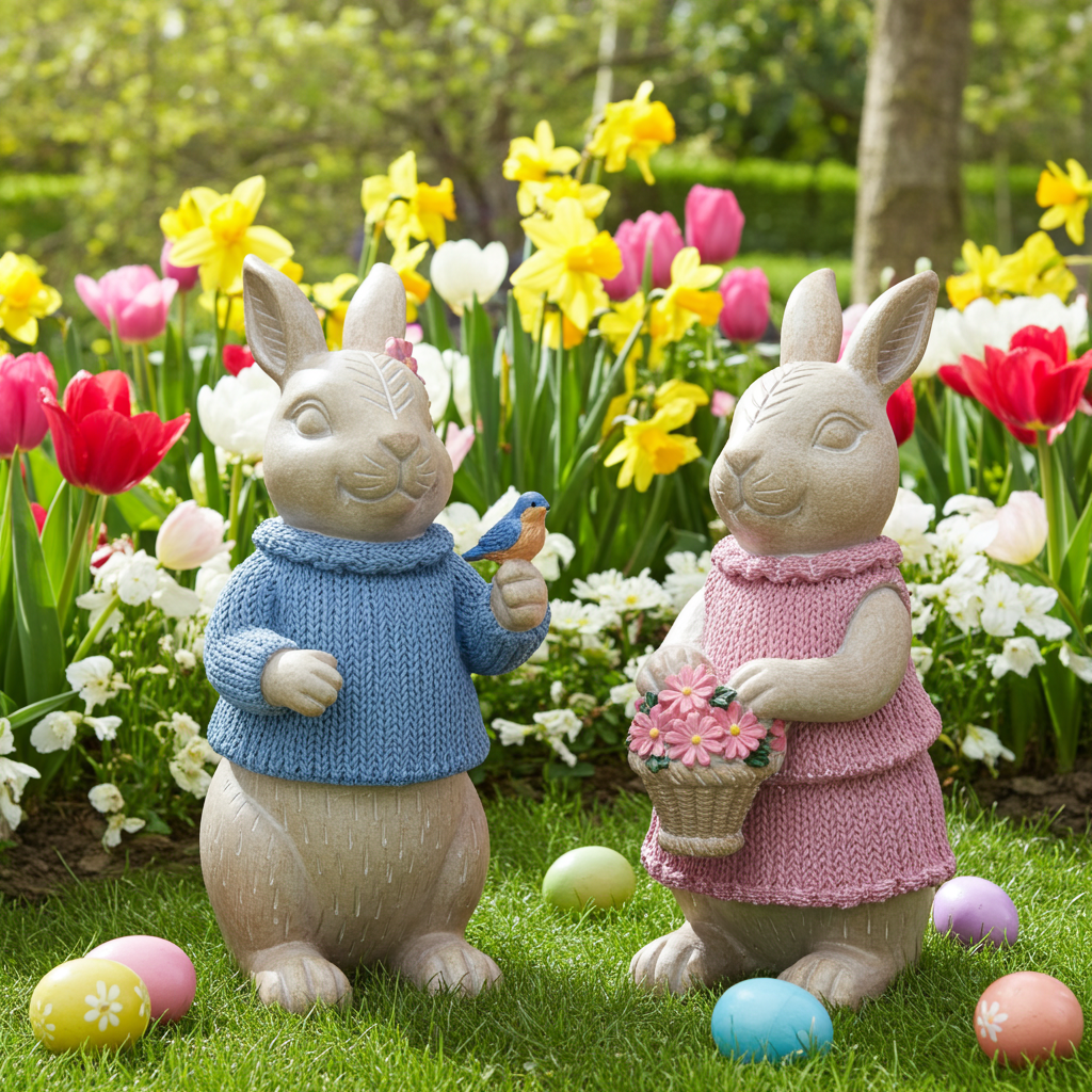 Home Resin Woodcut Concave Carved Pattern Effect Easter Rabbit.