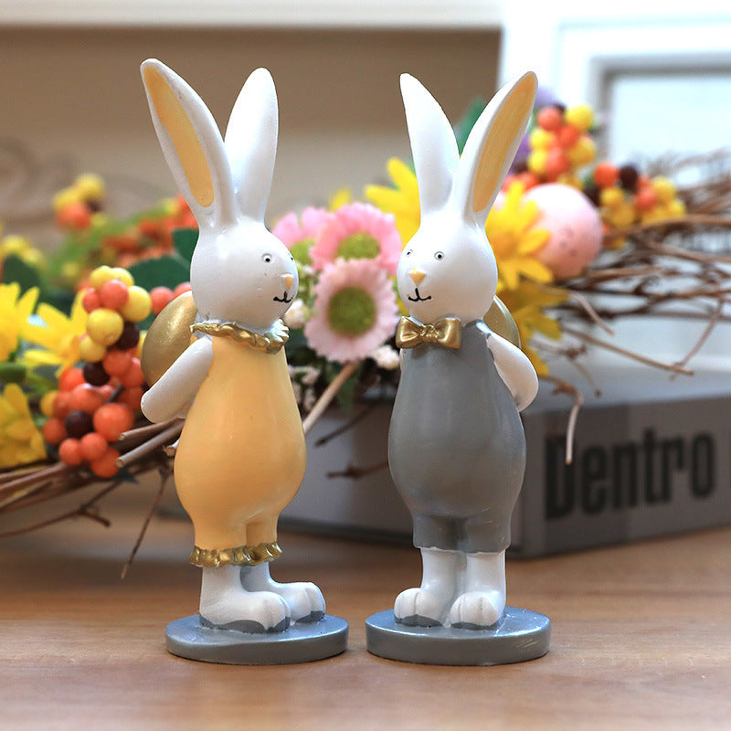 Easter Bunny Back Golden Eggs Gift Decorations Pair