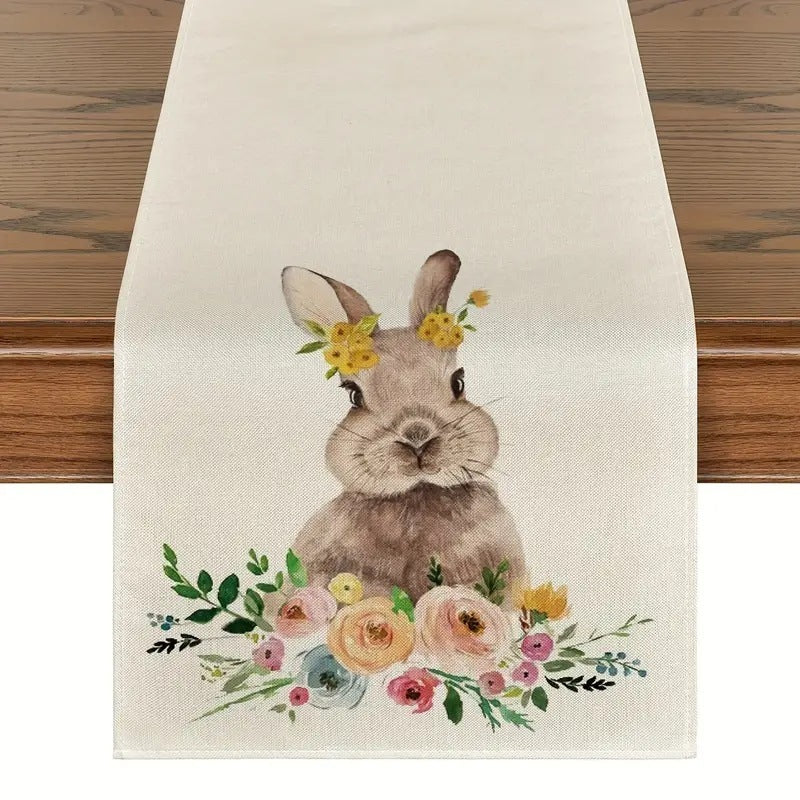 Easter Table Runner Rabbit Egg Decoration Linen Cloth
