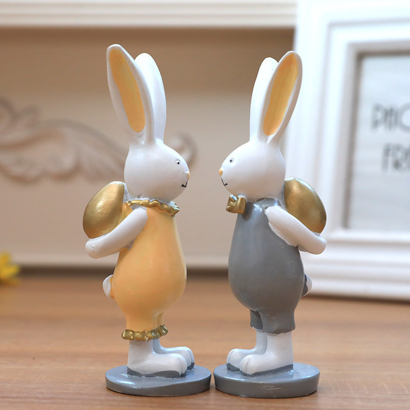 Easter Bunny Back Golden Eggs Gift Decorations Pair
