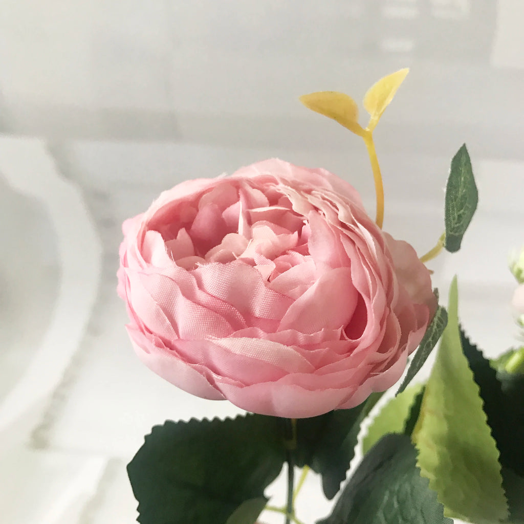 Silk Peony Artificial Flowers Bouquet 5 Big Head 30cm Rose Pink
