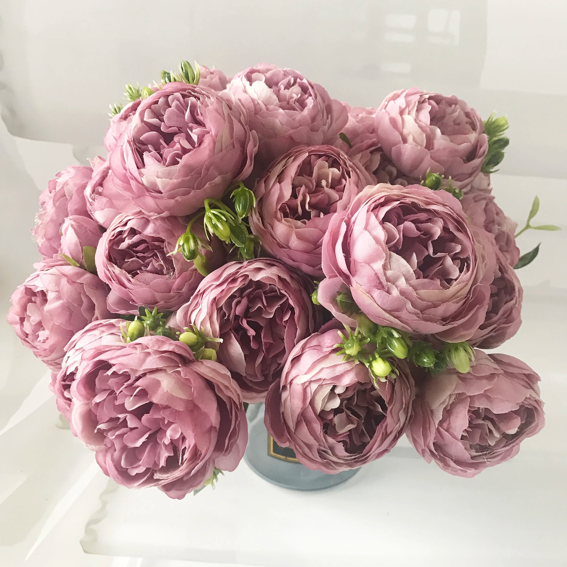 Silk Peony Artificial Flowers Bouquet 5 Big Head 30cm Rose Pink