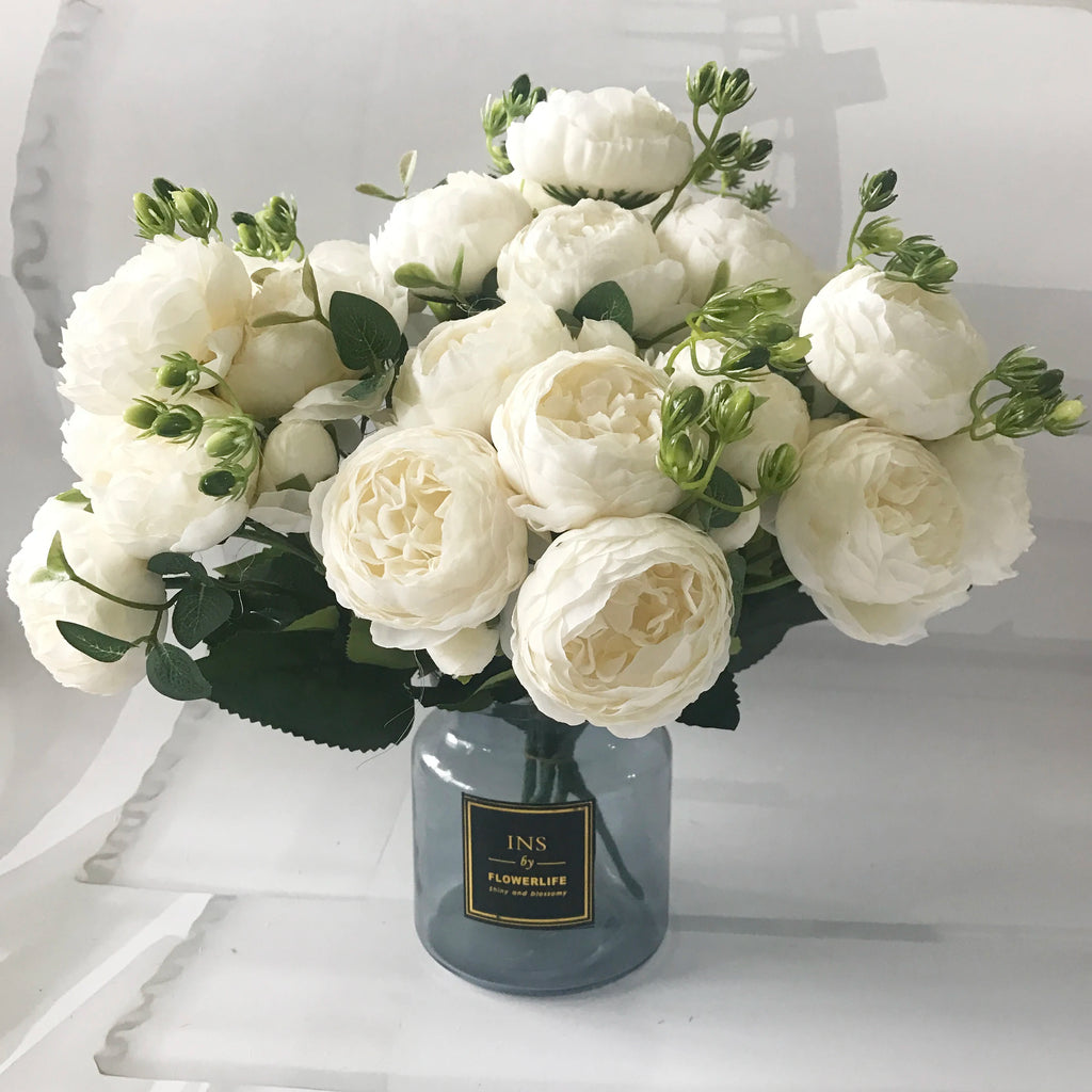 Silk Peony Artificial Flowers Bouquet 5 Big Head 30cm Rose Pink