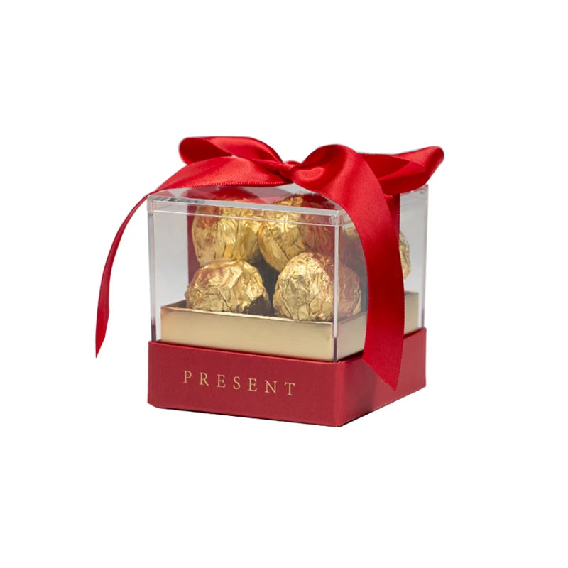 Acryl-Geschenkbox mit transparentem Band.
