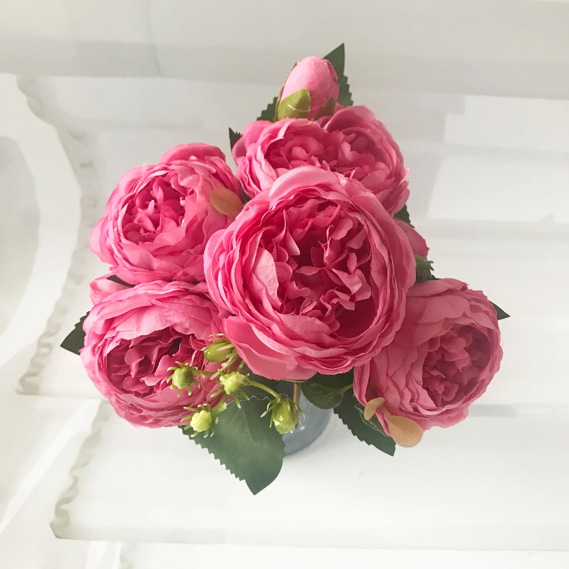 Silk Peony Artificial Flowers Bouquet 5 Big Head 30cm Rose Pink
