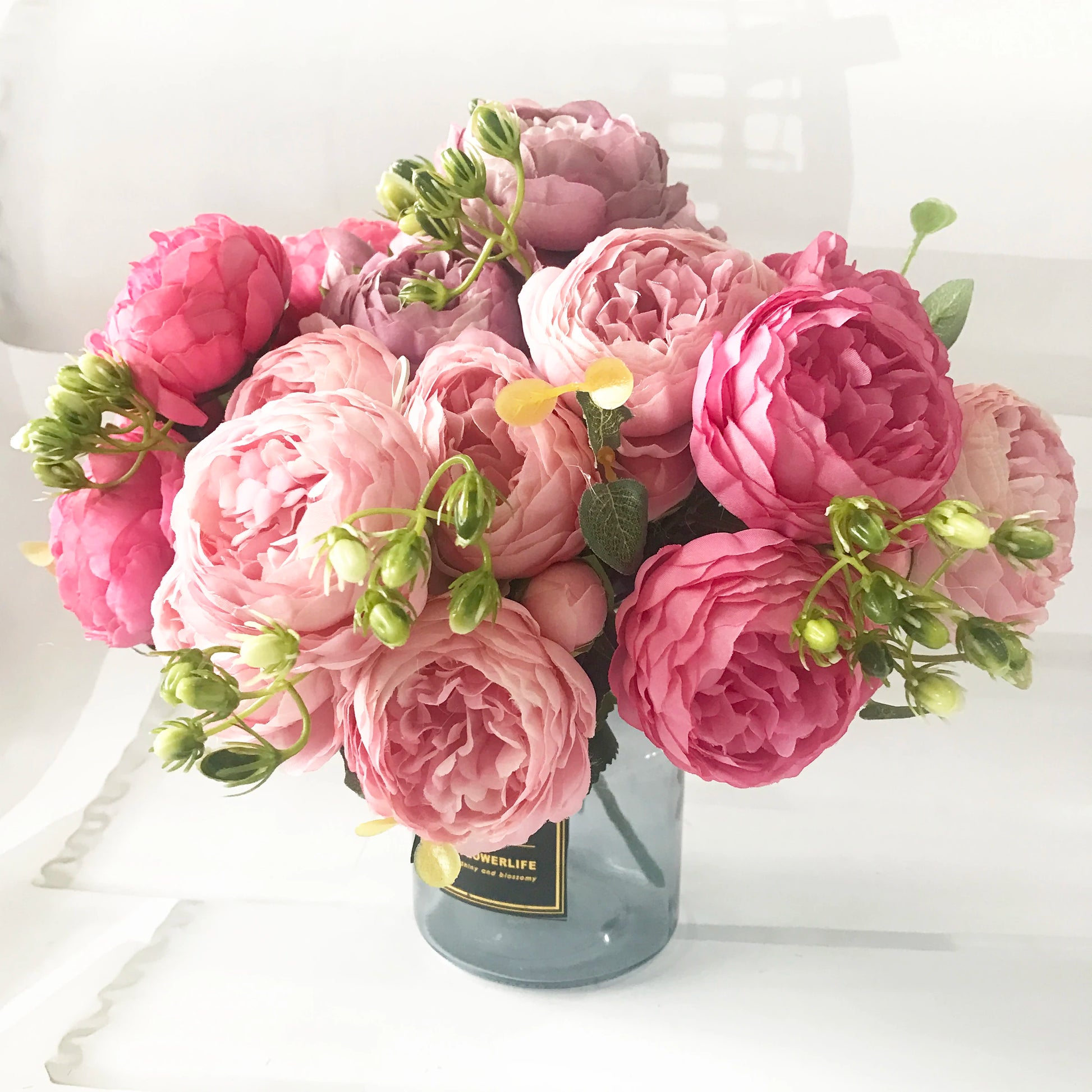 Silk Peony Artificial Flowers Bouquet 5 Big Head 30cm Rose Pink