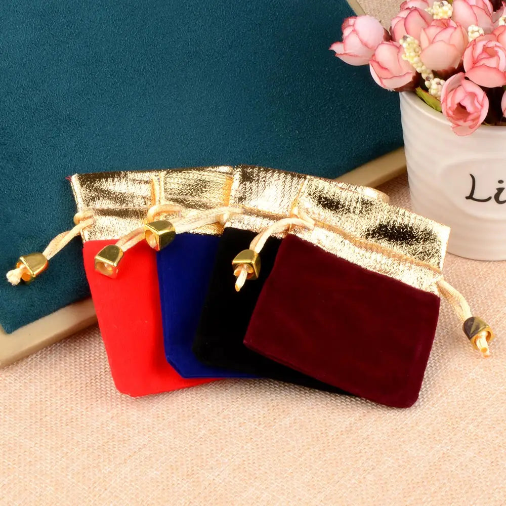Gift Bag Drawstring Velvet Bags Gold Color Trim For Wedding