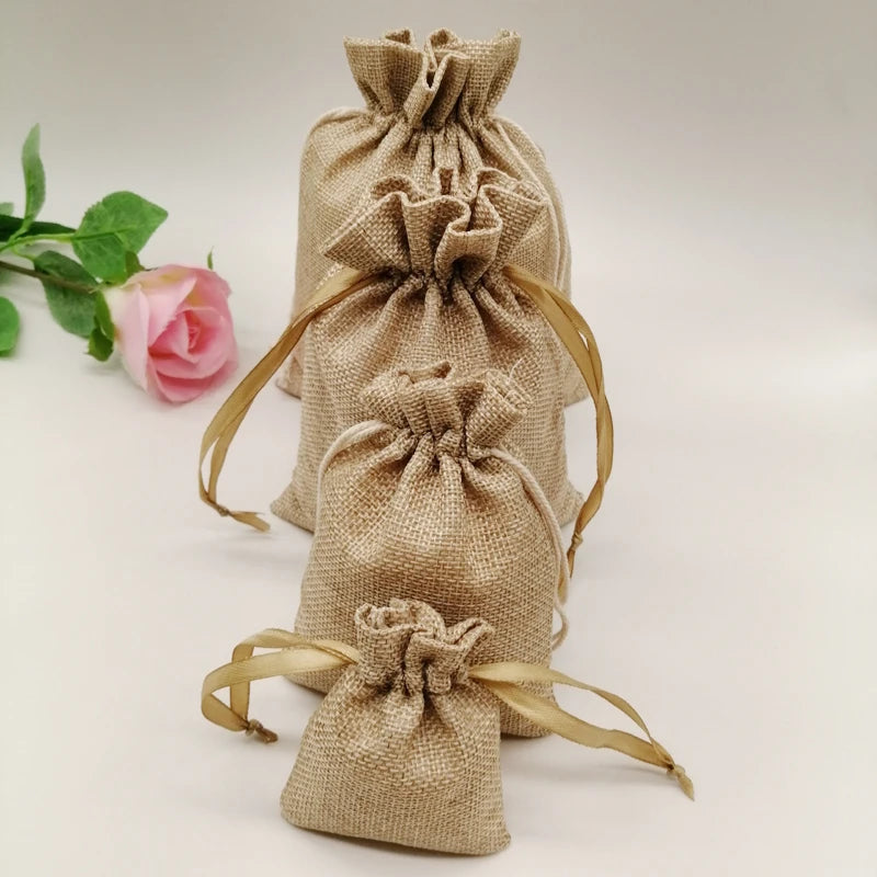 Natural Linen Burlap Bag Jute Gift Bag Drawstring Gift Bags.
