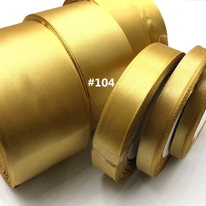 Goldfarbenes Seidensatinband, 25 Yards, 6–50 mm, Stoffband zum Verpacken von Geschenken.