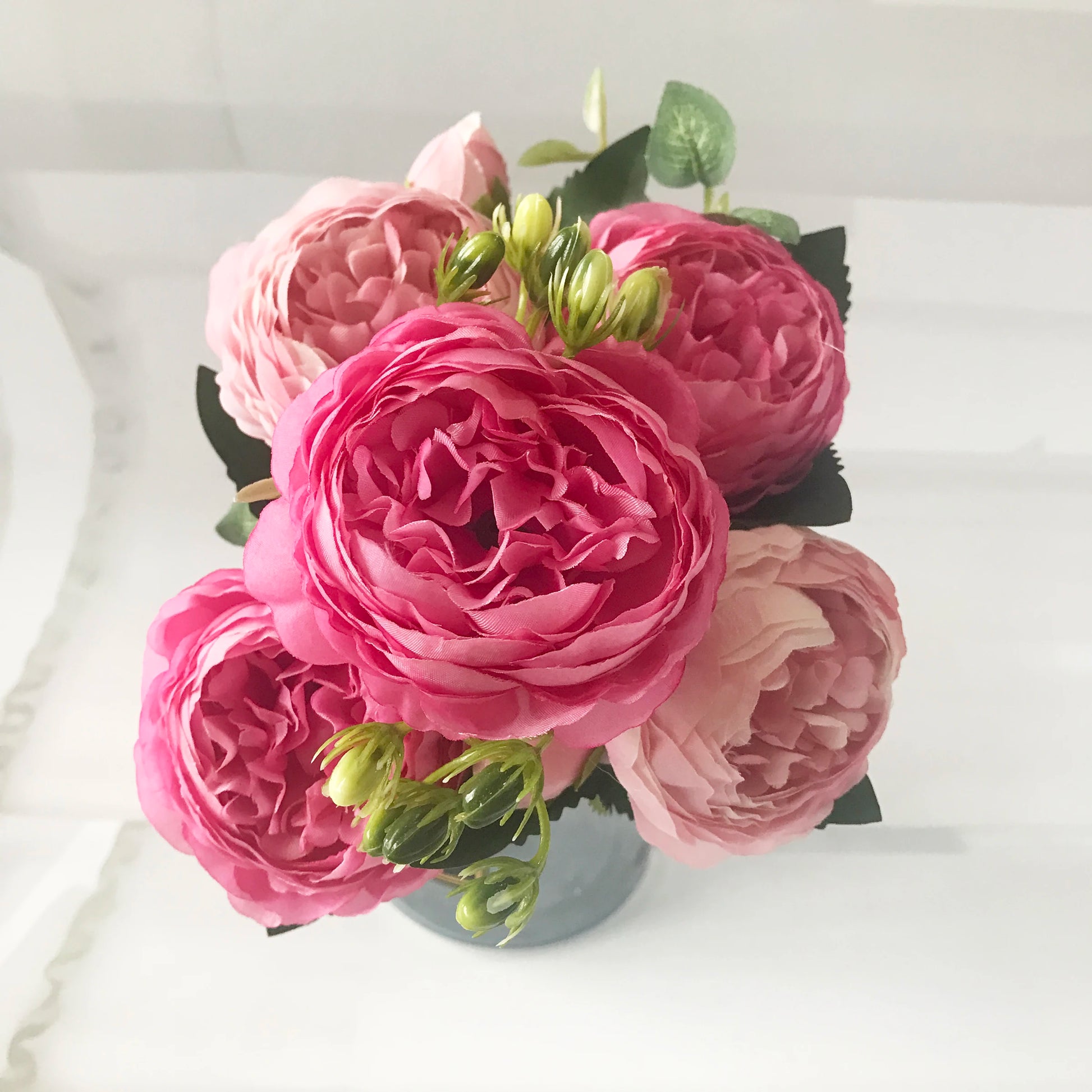 Silk Peony Artificial Flowers Bouquet 5 Big Head 30cm Rose Pink