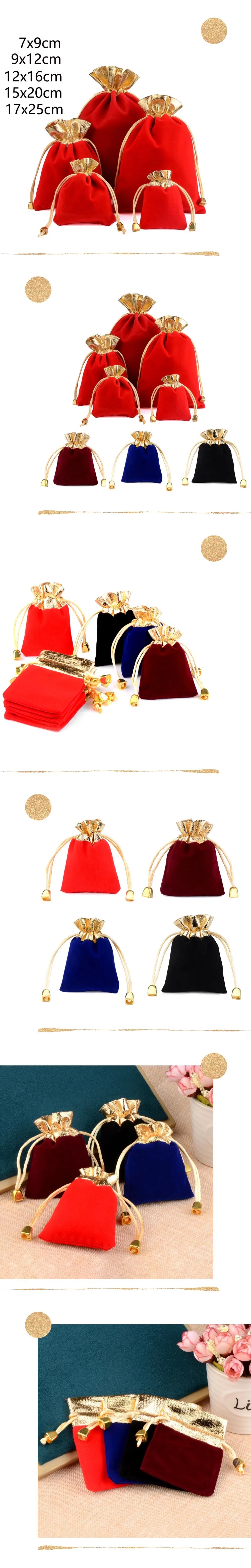 Gift Bag Drawstring Velvet Bags Gold Color Trim For Wedding