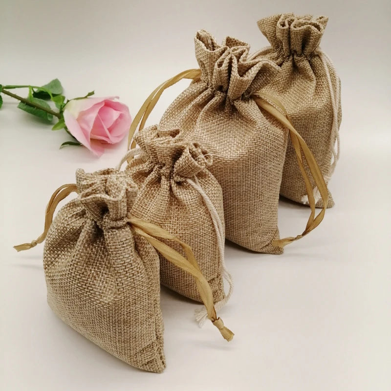 Natural Linen Burlap Bag Jute Gift Bag Drawstring Gift Bags.