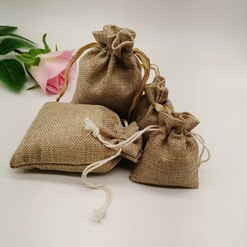 Natural Linen Burlap Bag Jute Gift Bag Drawstring Gift Bags.