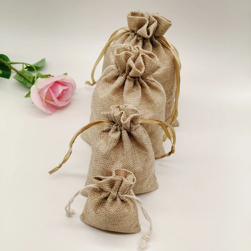 Natural Linen Burlap Bag Jute Gift Bag Drawstring Gift Bags.