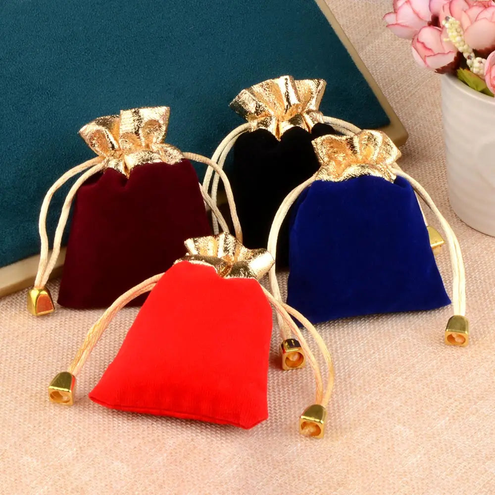 Gift Bag Drawstring Velvet Bags Gold Color Trim For Wedding