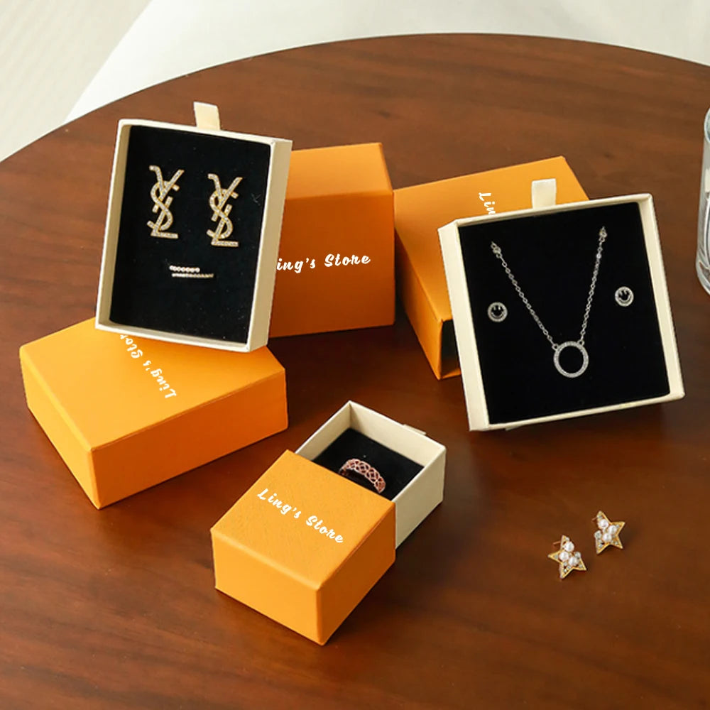 Custom Logo Lovely Orange Beige Jewelry Drawer Gift Box 24/50/100Pcs