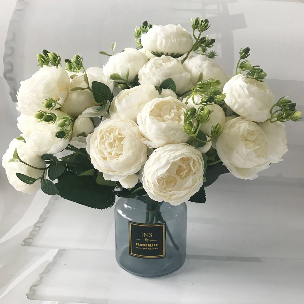 Silk Peony Artificial Flowers Bouquet 5 Big Head 30cm Rose Pink