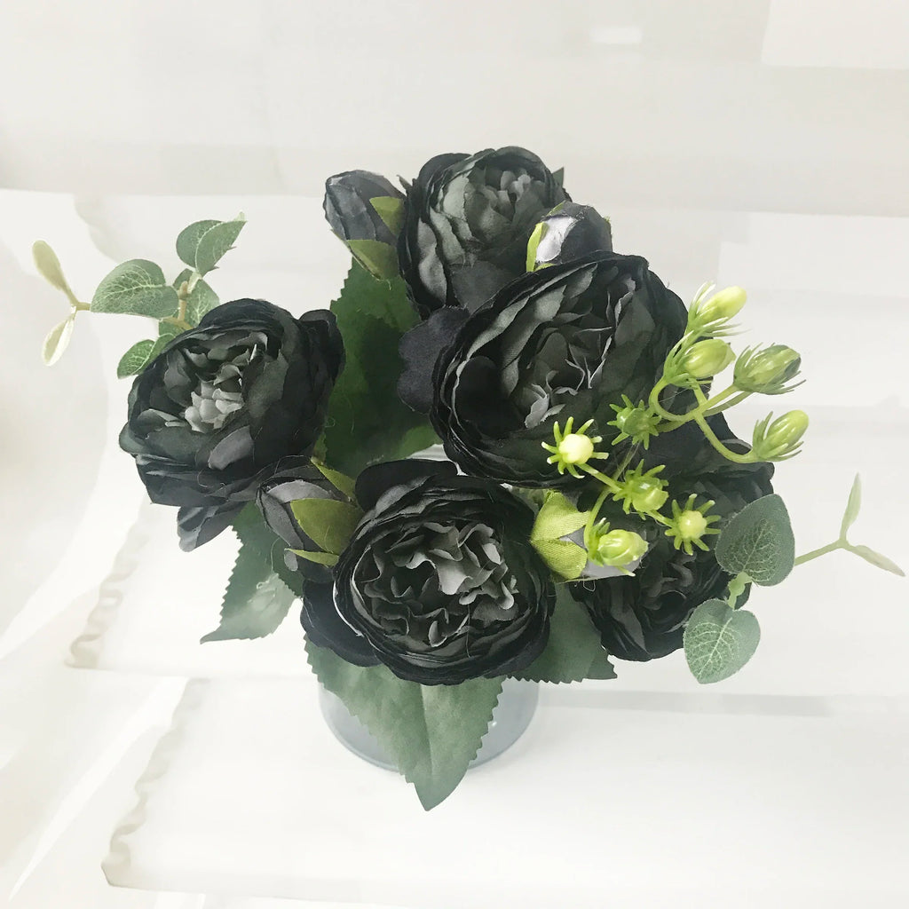 Silk Peony Artificial Flowers Bouquet 5 Big Head 30cm Rose Pink