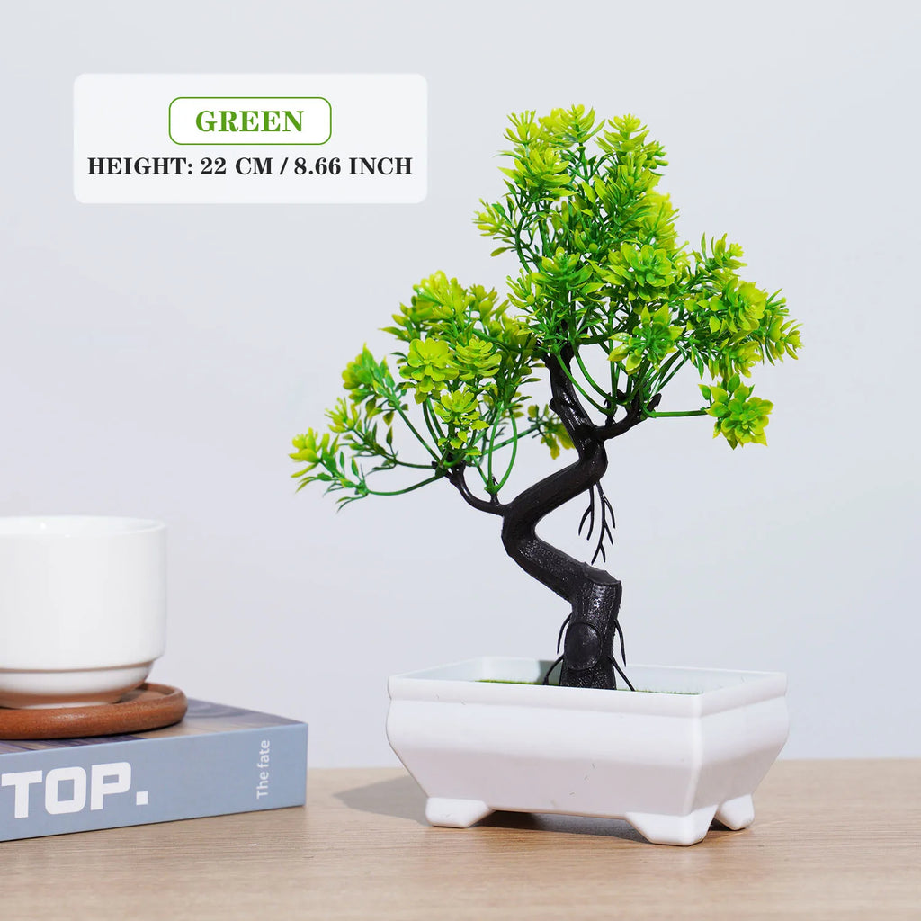 Kleiner Baum, Gras, Blume, Topf-Bonsai, Heimbüro-Dekoration.