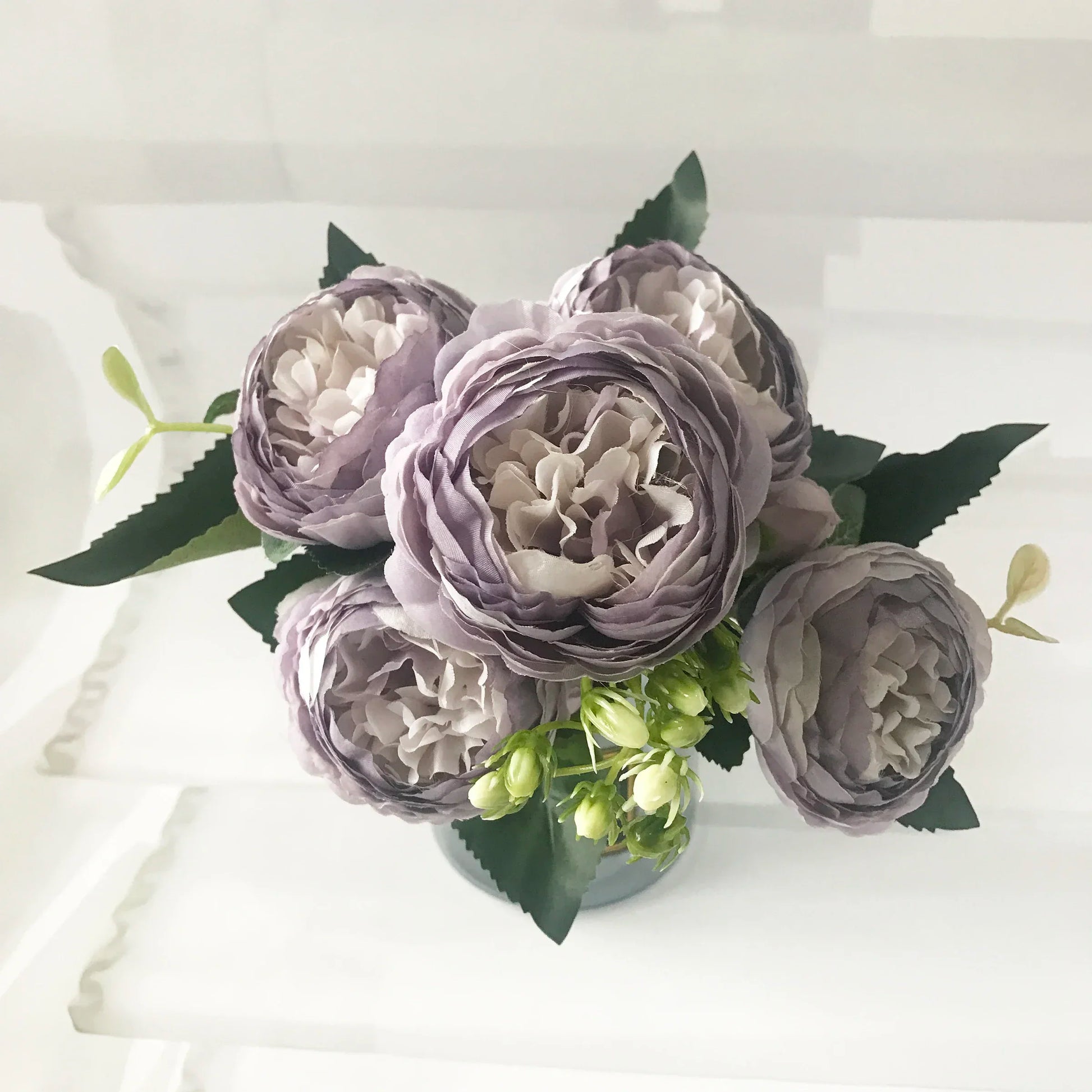 Silk Peony Artificial Flowers Bouquet 5 Big Head 30cm Rose Pink
