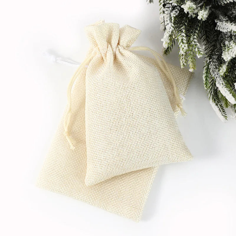 Mehrfarbige Jute-Aufbewahrungstaschen, Stoffpaket, Kordelzugbeutel.