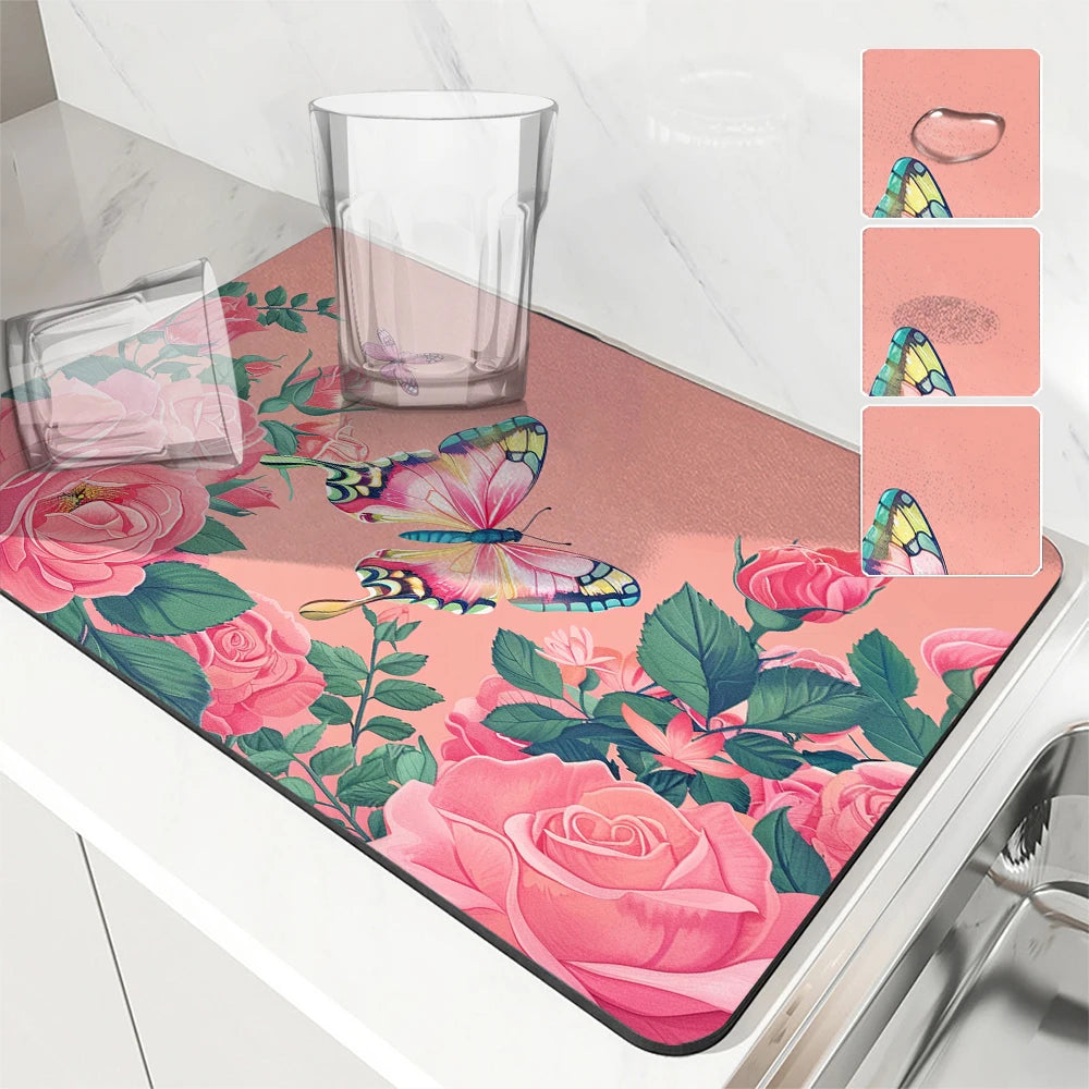 Große saugfähige Küchenmatte Blumen Rosen