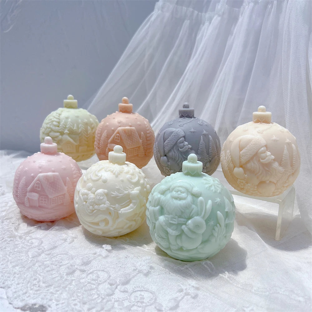 Stampo per candele in silicone a forma di palla, 5 modelli natalizi