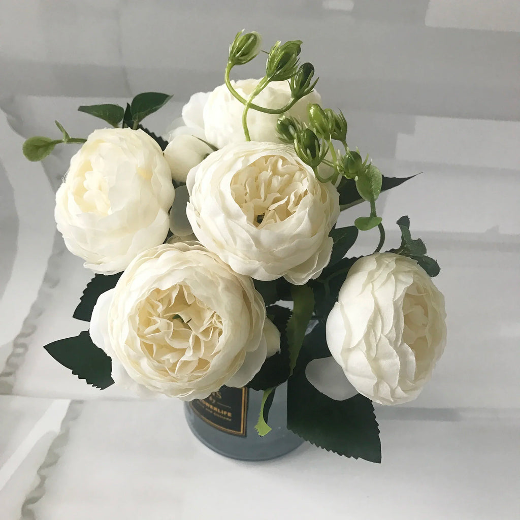 Silk Peony Artificial Flowers Bouquet 5 Big Head 30cm Rose Pink