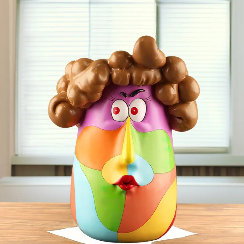 Brutalist abstract beauty face flower pot a colorful art Resin Handmade.