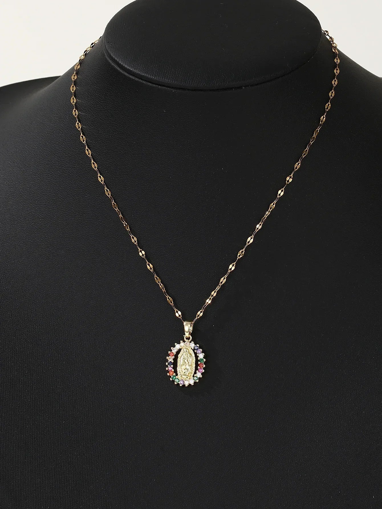 Gorgeous Women's Colorful Zircon Virgin Mary Hollow Necklace