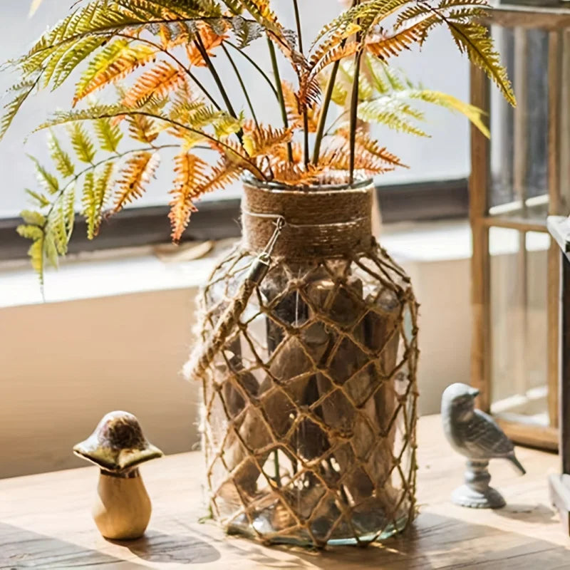 Retro hemp rope glass vase hand-woven country creative.