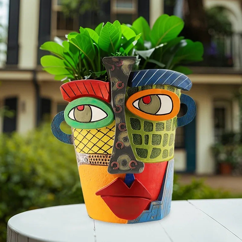 Brutalist abstract beauty face flower pot a colorful art Resin Handmade.
