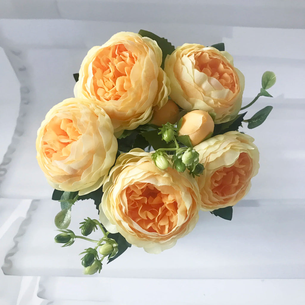 Silk Peony Artificial Flowers Bouquet 5 Big Head 30cm Rose Pink