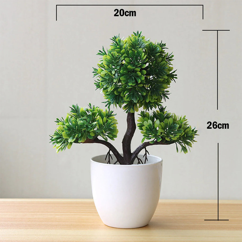 Kleiner Baum, Gras, Blume, Topf-Bonsai, Heimbüro-Dekoration.