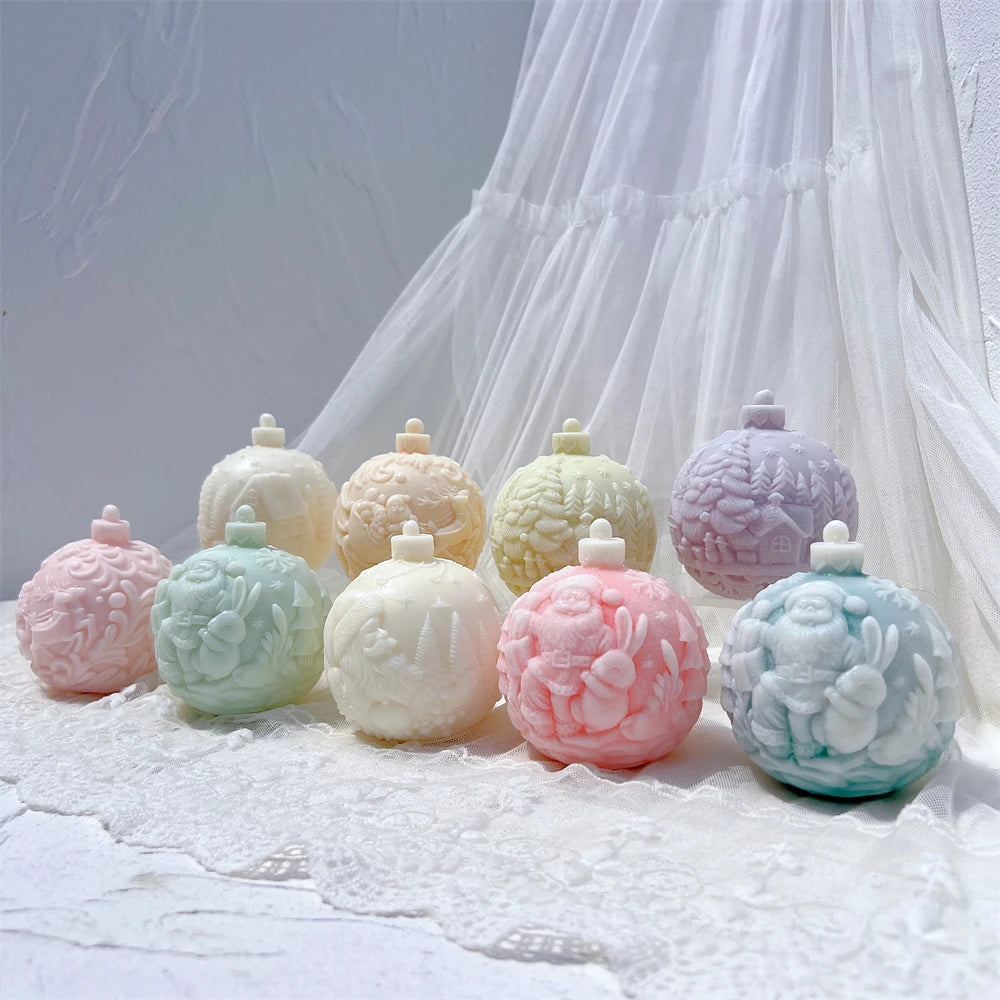 Stampo per candele in silicone a forma di palla, 5 modelli natalizi