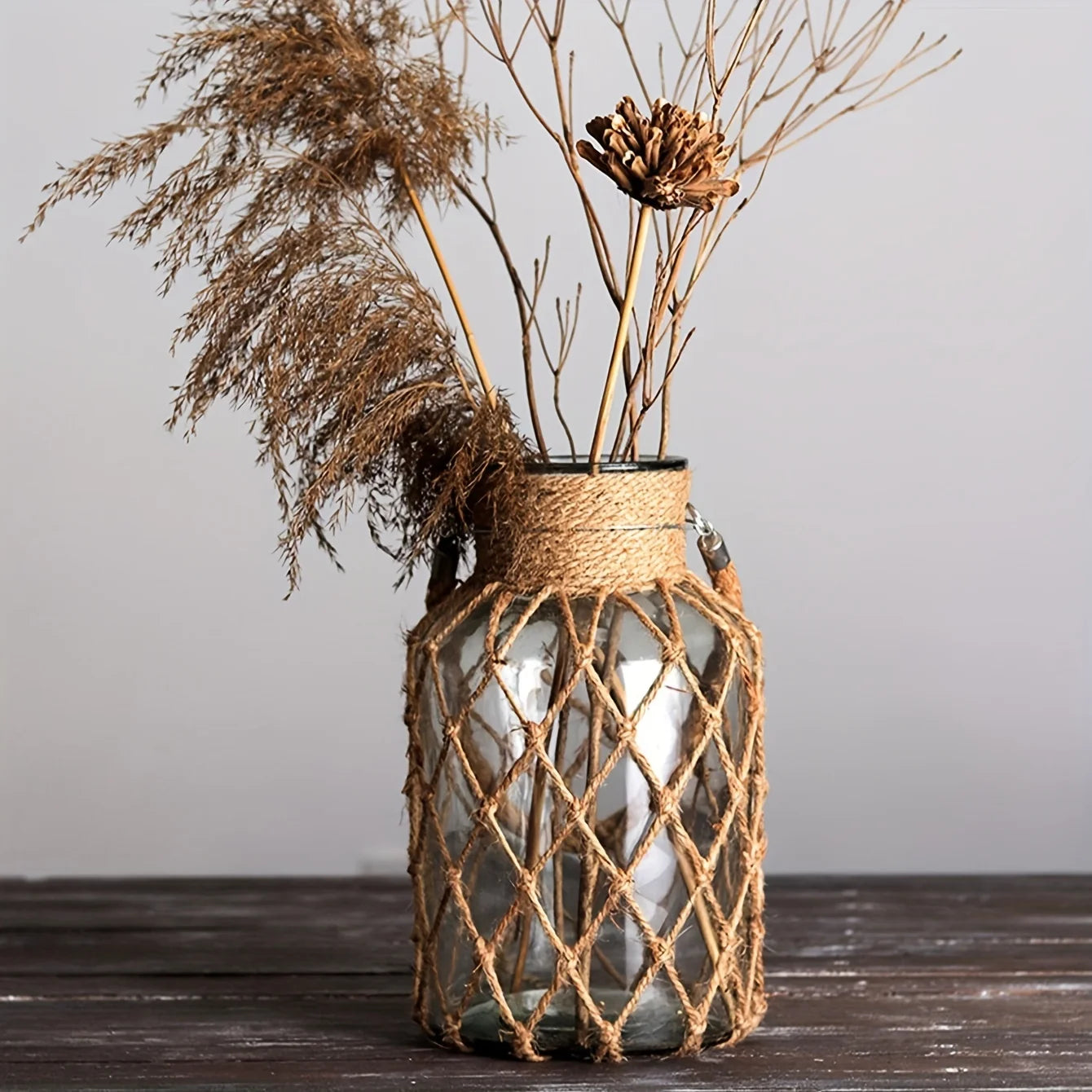 Retro hemp rope glass vase hand-woven country creative.