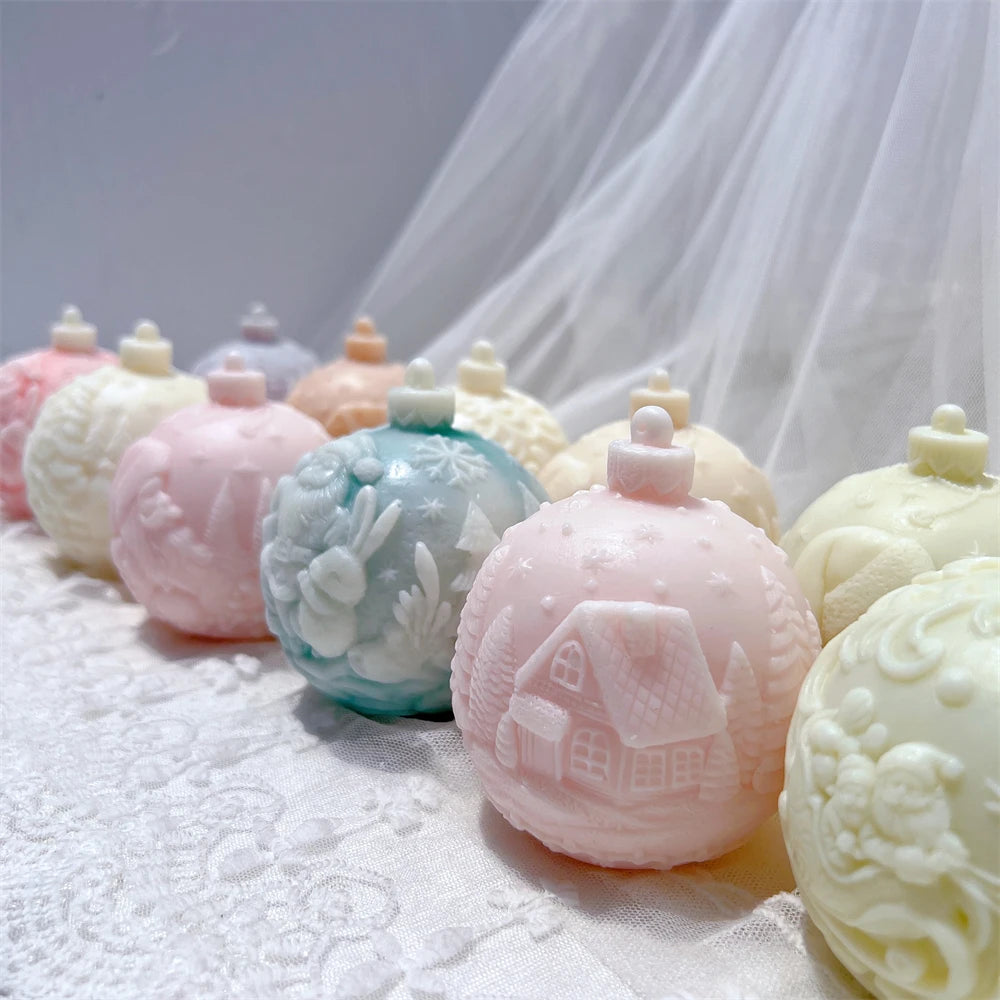 Stampo per candele in silicone a forma di palla, 5 modelli natalizi
