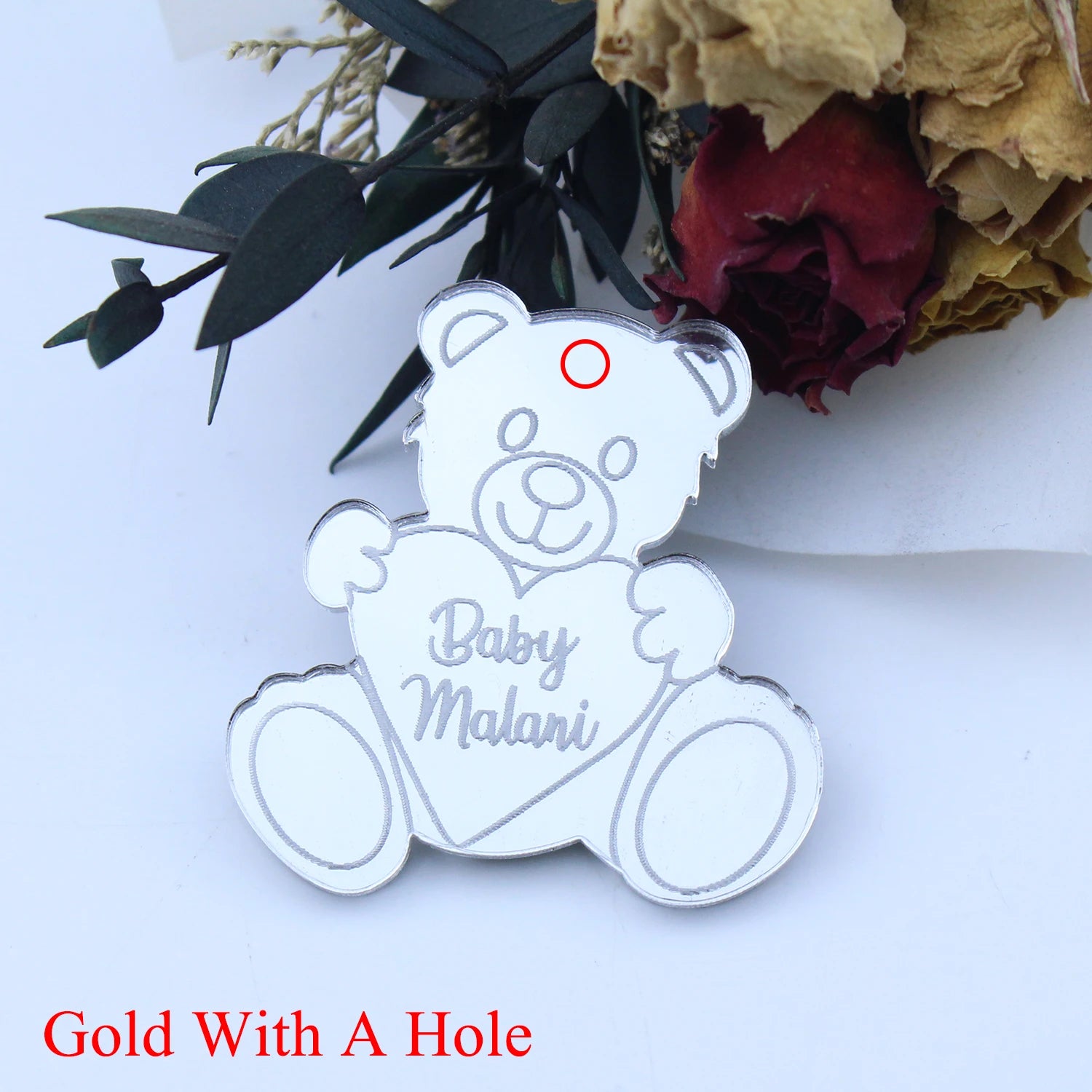Personalized Engraved Gold Teddy Bear Tags.