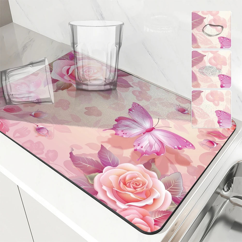 Große saugfähige Küchenmatte Blumen Rosen